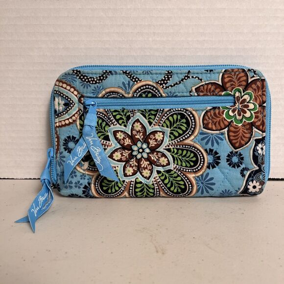 Vera Bradley Bali Blue Zip Around Wallet Organizer Floral 100% Cotton 8" x 5" - Picture 10 of 16